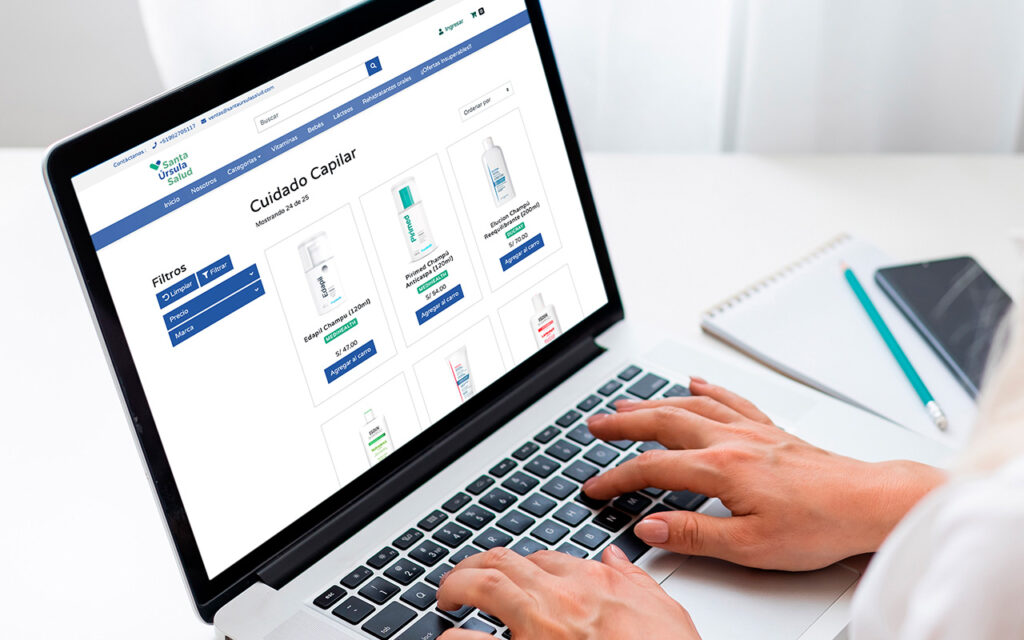 Persona revisando tienda online de farmacia - Post Ecommerce farmacéutico - Blog LOLIMSA